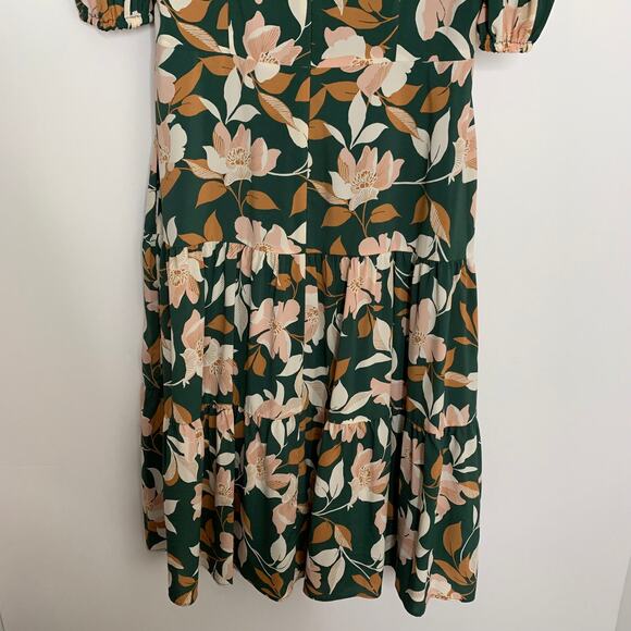 Gal Meets Glam Womens Tiered Midi Dress Tegan Floral Ruched Puff Sleeve Green 4P - Picture 5 of 16